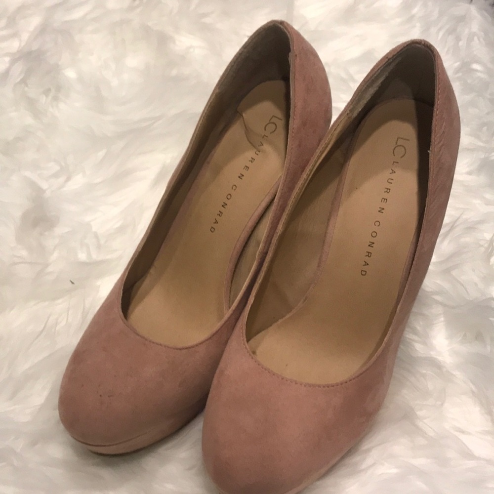 Pink suede heels